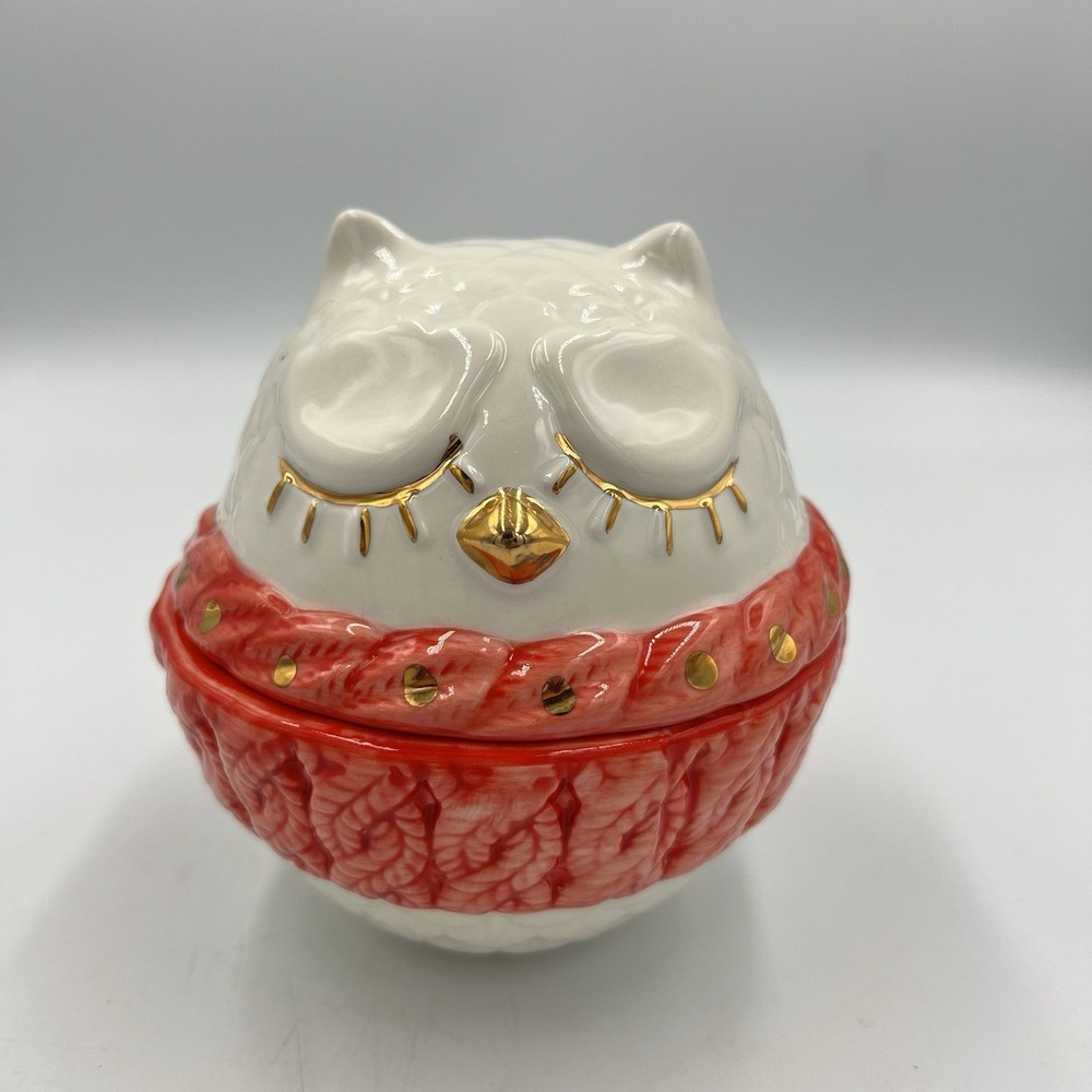 Anthropologie Owl Nested Measuring Cups Ceramic Hand Paintedā Red Scarf